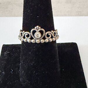 Pandora Vintage Disney My Princess Crown Sterling Silver Clear CZ Ring Size 8